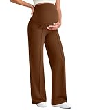 G4Free Pregnancy Work Pants with Pockets Stretchy Over The Belly Maternity Clothes Yoga Dress Pants Business Office Wear(Dark Coffee,XS,Tall)