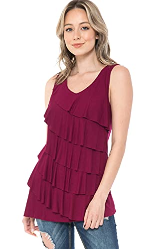 LEEBE Mujer Talla Grande - Blusa de Volantes con Mangas Cortas (1XL-5XL) (62-64, Tanque de Vino.)