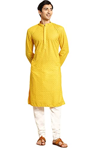 Image of Rajubhai Hargovindas Men Pure Cotton Chikankari Embroidered Straight Kurta