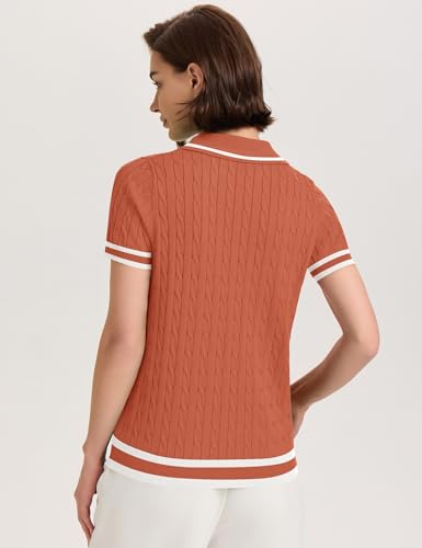 Image of Micoson Womens Short Sleeve Sweater Tops Lapel V Neck Polo Shirts 2026 Summer Cable Knit Loose Blouse Business Casual Outfits