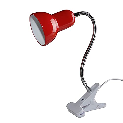 Hongho Lámpara de Escritorio E27 de Hierro Iluminación para Lectura con Pinza Lámpara de Mesa para Estudio o Trabajo Compatible con Bombilla LED Moderna Sin Bombilla (Rojo)