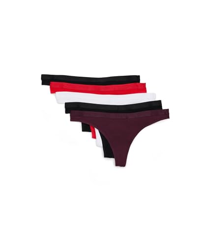 Calvin Klein Women's Icon Logo Thong 5-Pack, Black/Black/Adrenaline Rush/Dark Berry/White