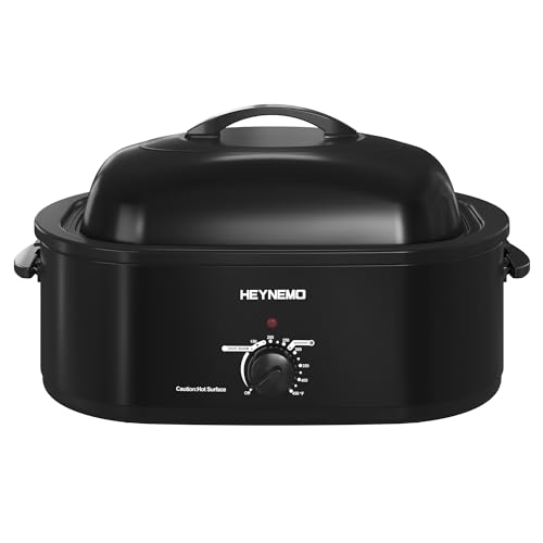 20 Quart Roaster Oven with Self-Basting Lid, Electric Turkey Roaster Oven with Defrost & Warm Function, Adjustable Temperature, Removable Pan & Rack, Stainless Steel, Black