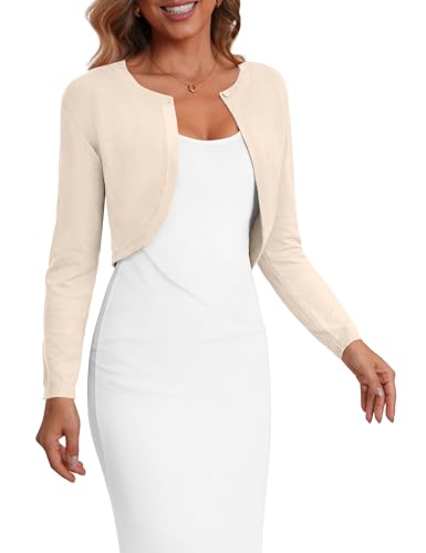 Image of Women's Cropped Cardigan Sweater Long Sleeve Knit Bolero Open Front Shrug for Dresses, S-XL