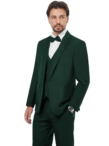 MAGE MALE Mens Tuxedo Suit Set 3 Piece Slim Fit Suits Wedding Prom Suits Patch Pockets Blazer Vest Pants Set with Bow Tie2