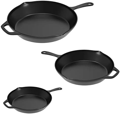 Frying Pans - Set of 3 Pre-Seasoned Cast Iron Skillets with 10-Inch, 8-Inch, and 6-Inch Sizes - Nonstick Camping Cookware by Home-Complete (Black) - Thumbnail 4
