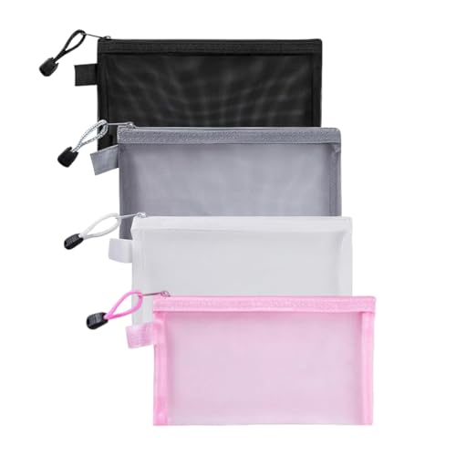 XUZOPIM 4 Piezas Estuche De Malla para Lápices Portable Estuche Escolar Bolsa De Lápiz Transparente Bolsas De Cosméticos Nylon Bolsas De Documentos Estuche Organizador con Cremallera