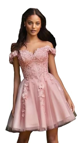 Off Shoulder Homecoming Dresses for Teens 3D Flowers Appliques Short Prom Dress Glitter Sequin Tulle Homecoming Dresses