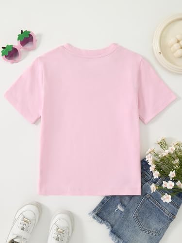 Girls' Short Sleeve Cotton T-Shirt with Butterfly Print Kids Graphic Tee3