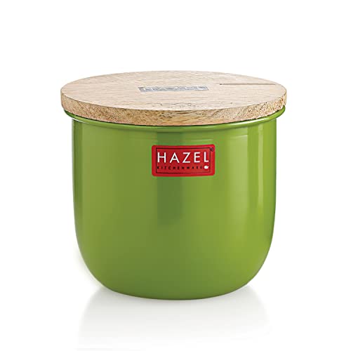 Image of HAZEL Airtight Container for Kitchen | Tea Coffee Sugar Containers |Food Grade Storage Box For Kitchen with Wooden Lid, Set of 4, 700 ML, Green