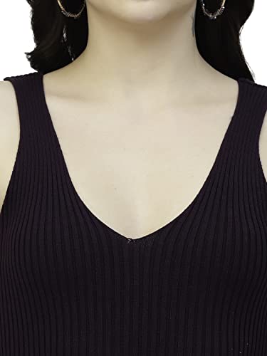 Image of Kalt Women Knitted, Ribbed Cotton Fitted Sleeveless V-Neck Cami Tank Top for Women Stylish