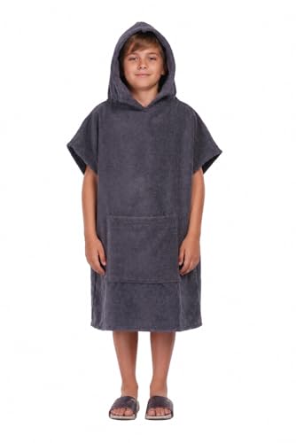Image of ALLEN & MATE 100% Cotton Kids Hooded Surf Poncho Changing Robe, Quick Absorbent Wearable Swim Towel Boys & Girls, 6-13 Years