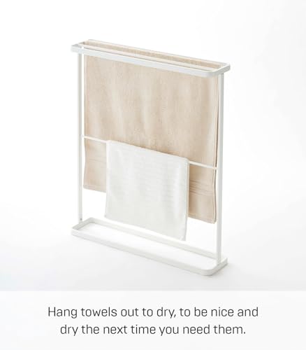 Image of Yamazaki Home Bath Towel Hanger - Bathroom Organizer Storage Holder Dry Rack Steel One Size White
