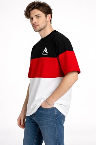 Image of Stylish Men Color Block Oversized Half Sleeve Round Neck T-Shirt