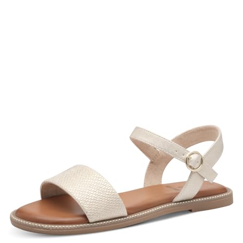 s.Oliver Damen Sandalen flach mit verstellbarem Riemchen Vegan, Gold (Champagne Snak), 40 EU
