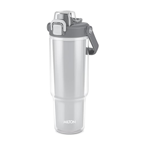 Image of MILTON Impulse 1000 2-in-1 Sip or Gulp Lid Plastic Tumbler 1 L | Carry Warm & Cold Water Bottle with Sturdy Handle | Leak-Proof, BPA-Free | Perfect for Office, Gym, Travel for Men and Women, White