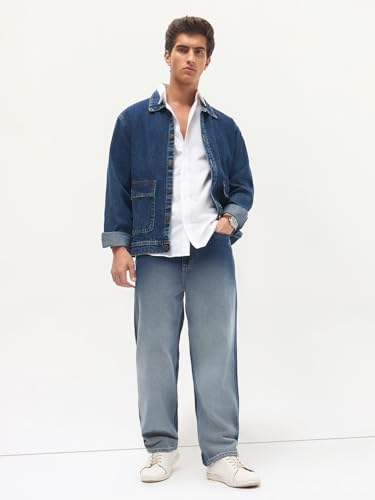 Image of Urbano Fashion Men's Loose Baggy Fit Heavy Washed Faded Denim Jeans Non-Stretchable