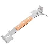 BESPORTBLE Attrezzo Apicoltura Multifunzione con Manico in Legno Raschietto e Sollevatore Arnia in Acciaio Zincato Strumento Completo per Rimozione Telai e Pulizia