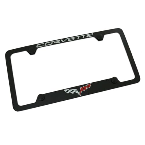 Chevy Corvette C6 Black Coated Metal Bottom Engraved License Plate Frame Holder