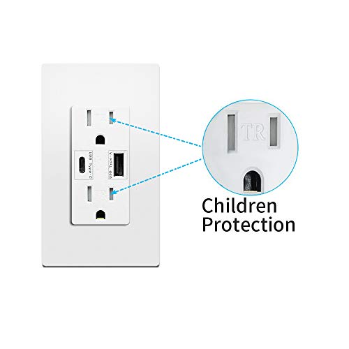 Usb Type C + A Wall Outlet 4.8A 24W Dual High Speed Receptacle 15 Amp, Smart Fast Charging Capability, Tamper Resistant Wall Plate Included Ul Listed, Not For Laptops, Micmi Type C 2 Pack #TOP1