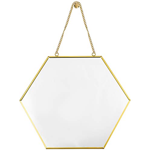 Parnoo 9.5-Inch Hexagonal Wall Mounted Mirror With Chain & Rose Gold Frame | Decorative Hanging Mirror For Bedroom, Living Room #TOP1