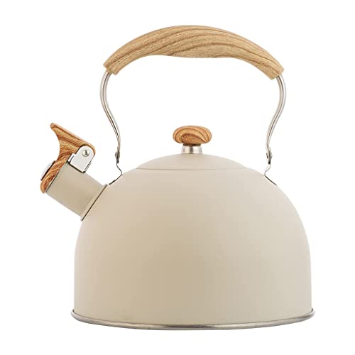 Baoblaze Bouilloire Sifflante INOX Bouilloire sifflante 2.5L avec théière de Pique-Nique de Cuisine avec Manche en Bois pour cuisinières à gaz à Induction