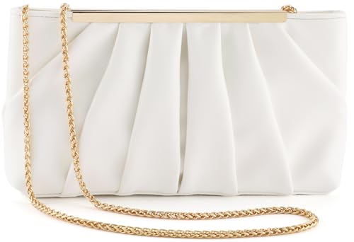 Image of Beige Clutch Purse Dressy Pleated Formal Evening Bag Simple Classy Handbag for Women