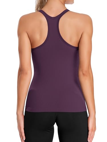 Image of ATTRACO Ribflex Ribbed Workout Tank Tops for Women with Built in Bra Racerback Scoop Neck Athletic Top