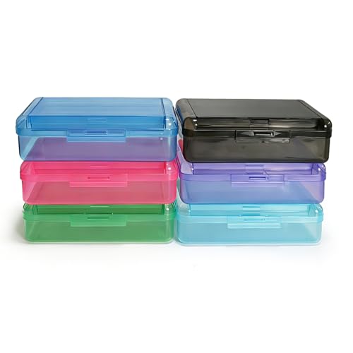 Image of 6 Pack Double Layer Hard Pencil Cases, Plastic Translucent Pencil Box with Snap-Tight Lid for Pens, Pencils, School, Stylish Office Supplies Storage Organizer Box (Multi-color)