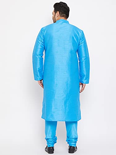 Image of VASTRAMAY Plus Size Men's Silk Blend Kurta Set-New Aqua Blue