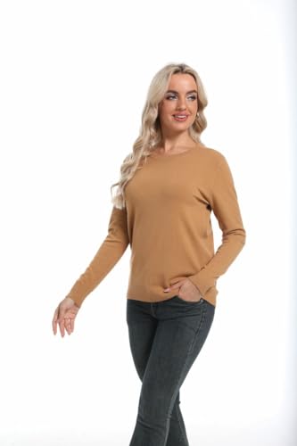 RQB Women's Camel Black Crewneck Sweater, Long Sleeve3
