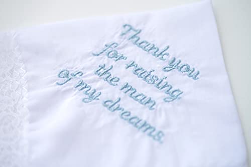 La Gartier Garters - Thank You For Raising The Man Of My Dreams Lace Wedding Bridal Handkerchief With Blue Embroidery Bridal Handkerchief For Father Of The Groom For Mother Of The Groom thumb #1