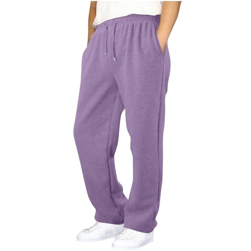 FOCLMP Fleece Sweatpants for Boy Teens Athletic Baggy Sweat Pants Kids Joggers Open Bottom with Pockets Winter 4-15 Year Old Gifts for 9 Year Old Boys Trendy 2026 Purple