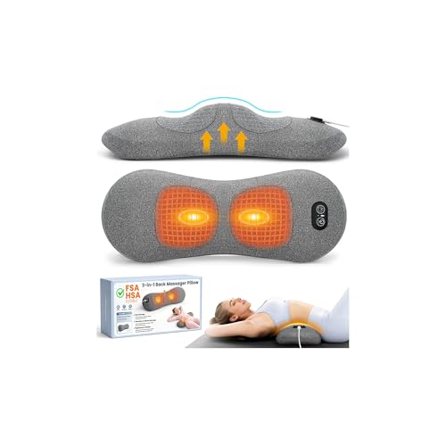USECARA 3-in-1 Electric Lumbar Support Pillow - FSA Eligible HSA Eligible Triple Fusion Back Massager with Heat Vibration and Tractionage Lower Back Massager for Pain Relief Deep Tissue Grey