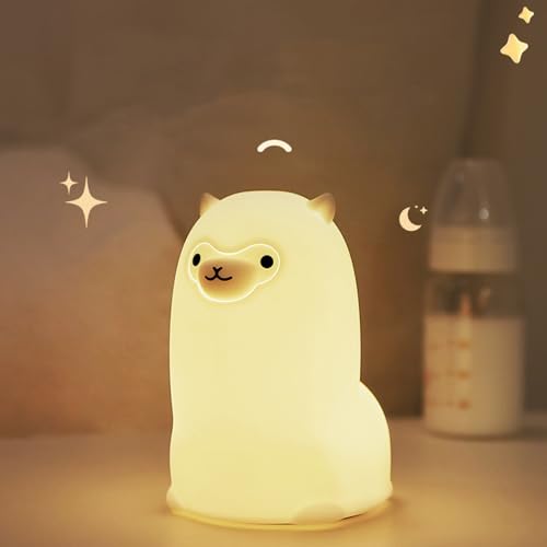 Tremdwoto Alpaca Night Light for Kids，7 Color Baby Nightlight with Touch Control & 1H Timer, Battery Operated Soft Animal Night Light for Nursery,...