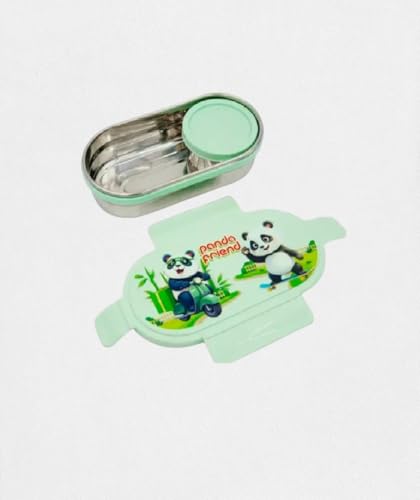 Image of BLAL BLALOval Stainless Steel Lunch Box with 1 Small Box Compact Design Airtight Leak Proof Lunch Box for Office, School, Picnic-600Ml+100Ml (Green)