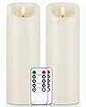 5plots 9" x 3" Flickering Flameless Candles - Battery Operated Wax LED Candles - Amber Yellow Light with Remote and Timers Set of 2, Ivory, for Home Decor, Candle Sconces