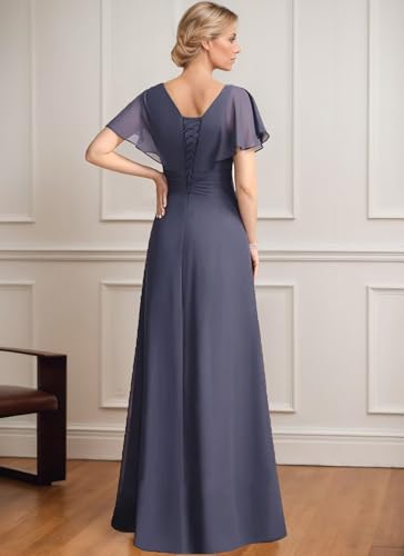 Chiffon Beading Mother of The Bride Dresses for Women 2025 Long Scoop Neck Formal Dress with Sleeves3