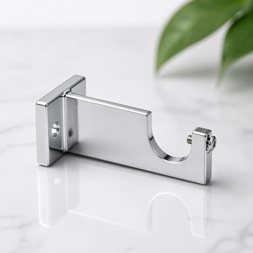 Image of Elite Aluminum Curtain Rod Brackets - Heavy-Duty Wall Mount Clamps for Curtain Rod Support for Door and Window Curtain Rods with Screw and Wall Plug - Pack of 2PCS (Chrome Silver)