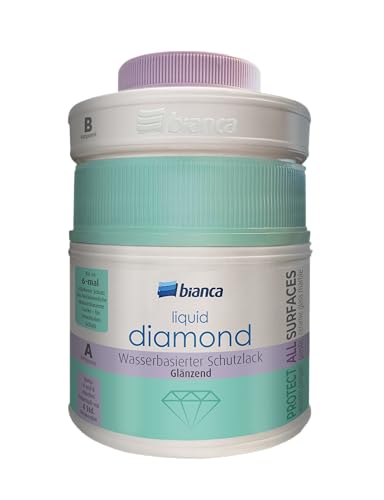 Bianca Liquid Diamond 2K Vernice Protettiva a Base Acqua - 600g, 6 volte più forte, Lucida, Senza Odore, Vernice Trasparente a Due Componenti, Protezione per Piani Cucina, Piastrelle e Legno