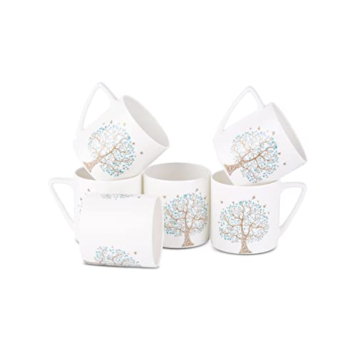 Image of Dandy Lines Puja with Good Luck Tree, Ceramic Coffee Mug Set, Pack of 6, Microwave & Dishwasher Safe, Great for Home Use & Gifting