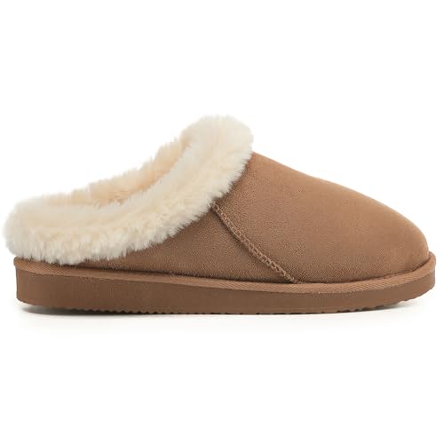 Polar Women’s Faux Suede Clog Style House Slippers – Cozy Shearling-Lined Slip-On Mules with Memory Foam Footbed & Non-Slip Rubber Sole – Warm Indoor Shoes for Winter Comfort – Tan 5