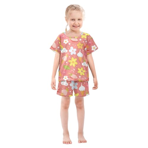 ALAZA Rainbow Ice Cream Strawberry Pajamas Short Sleeve 2 Piece Sleepwear Top and Bottom Pajama Set Unisex3