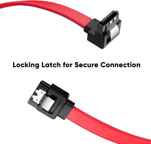 Image of Tobo SATA III Cable • 8-Inch /0.6FT • SATA III 6.0 Gbps • 7pin Female to Downward Right Angle Female Data Cable • with Locking Latch • Support for 2.5'' SSD,3.5''HDD Drive • Red (Pack of 15)