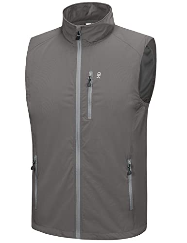 Little Donkey Andy Men's Quick Dry Vest Sleeveless Summer Stretchy Windproof Jacket For Golfing Cycling Running Grey L #TOP14