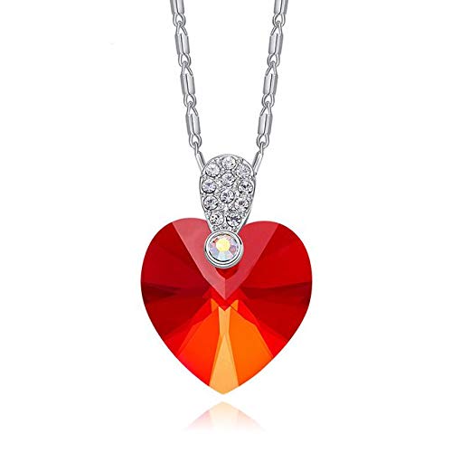 Collar de corazón con colgante de cristales rojos y joyería de boda femenina