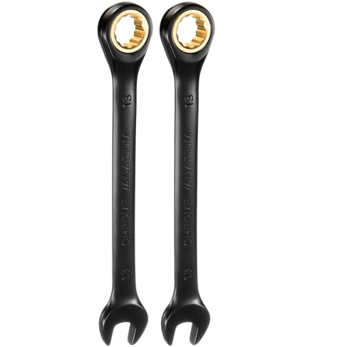 sourcing map 2Pcs Ratcheting Spanner 13mm Metric Open End Wrench 72-Teeth CR-V Steel 12 Point Nickel Plated Combination Ratchet Wrench for Fasteners Nut Bolt
