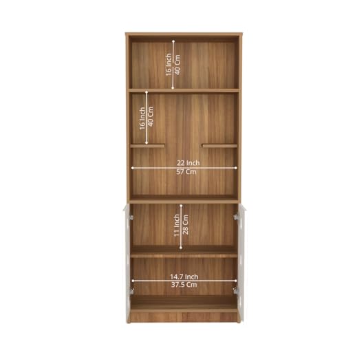 Image of OM Mandir, Temple Pooja Unit for Home with Storage Cabinet, Floor Standing Puja Room Altar,‎ Organize Spiritual Essentials & Offerings for Temple Living Room - Leon Teak 175 x 78 x 30 Cm