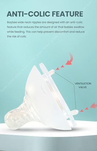 Image of Baybee Wide Neck Baby Bottle Silicone Nipple Natural Flow Rate Feeding Teat /Nipple for Infant, Toddlers, New Born Baby Feeding Bottle Nipple Anti Colic BPA Free Slow Flow 0M+ (Large)