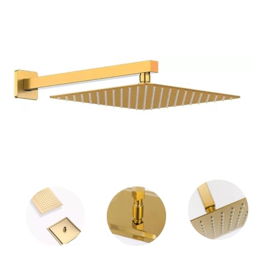 Chuveiro Ducha Em Inox Quadrado Slim 20x20cm Dourado De Teto ou Parede Solar ou a Gás